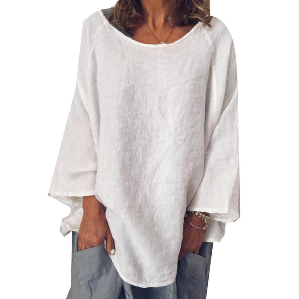 Women Linen Solid Color T Shirt