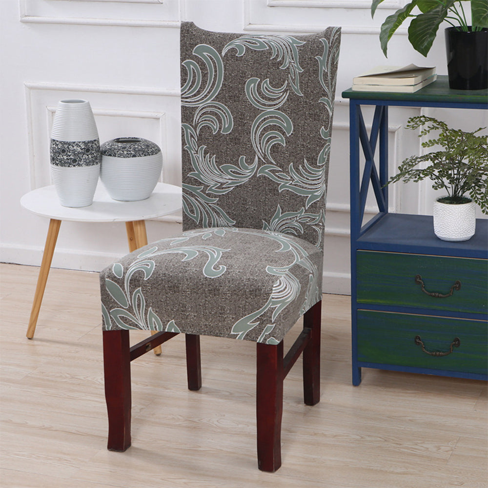 2pcs Stretch Dining Printed Pattern Chair Slipcover Home Decor-Dark grey