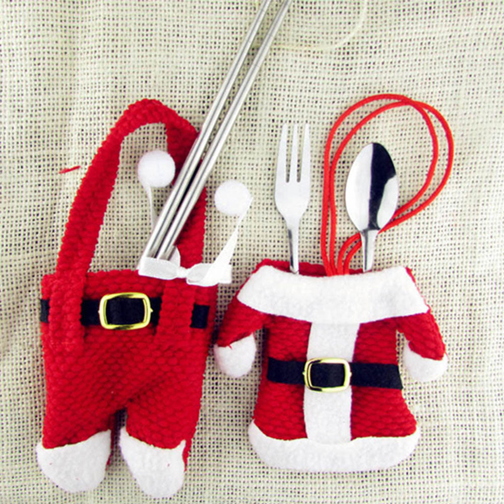 Set of 12 Christmas Knife Fork Holder - Santa Claus Jacket+Pants