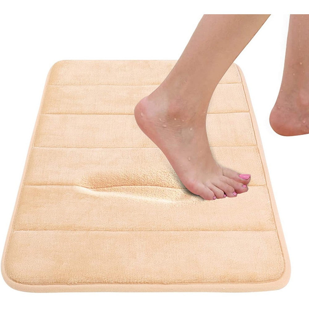 2 Pack 80x50cm Large Memory Foam Bath Mat Beige
