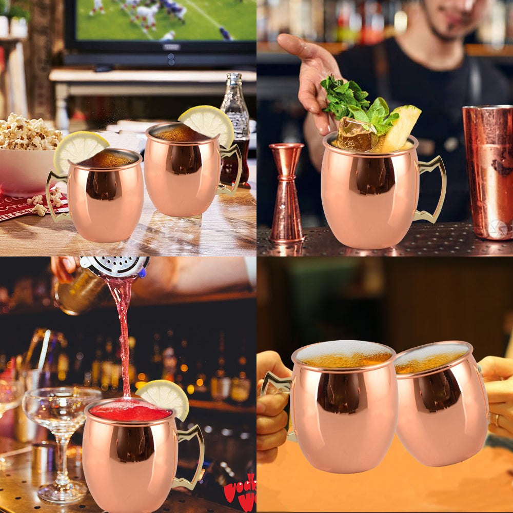 2 X Smooth Texture Moscow Mule Stainless Steel Copper Finished Mugs Ice Cold Drinking Cups