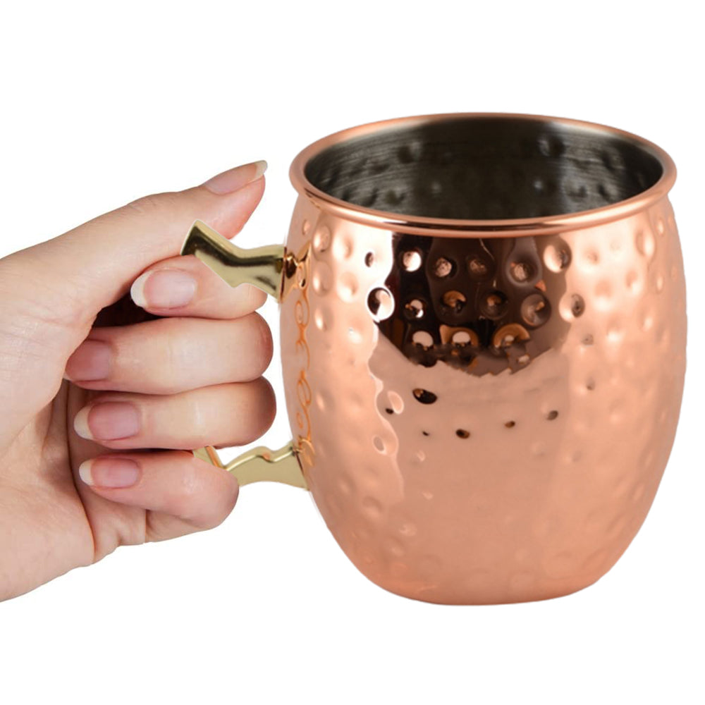 2 X Hammered Moscow Mule Stainless Steel Copper Finished Mugs Ice Drinking Cups