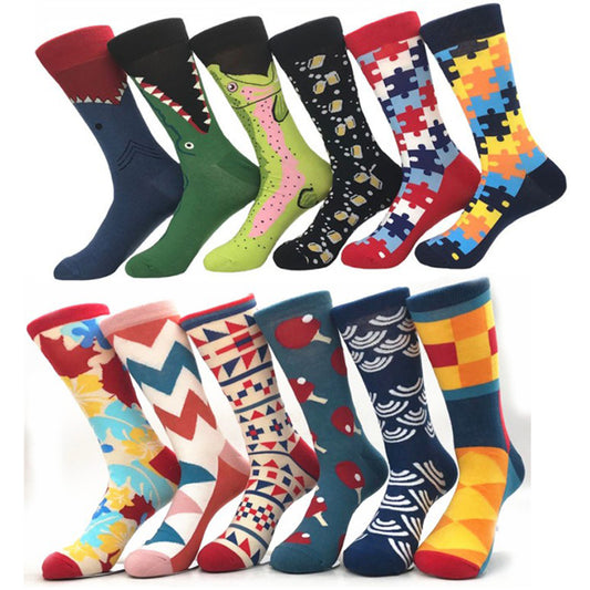 10 Pairs of Novelty Printed Men's Socks Set Animal Pattern and Colourful Graphics Pattern
