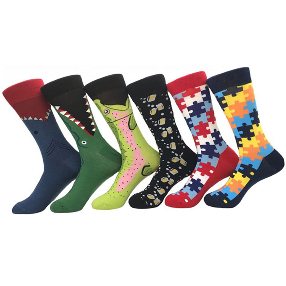 10 Pairs of Novelty Printed Men's Socks Set Animal Pattern and Colourful Graphics Pattern