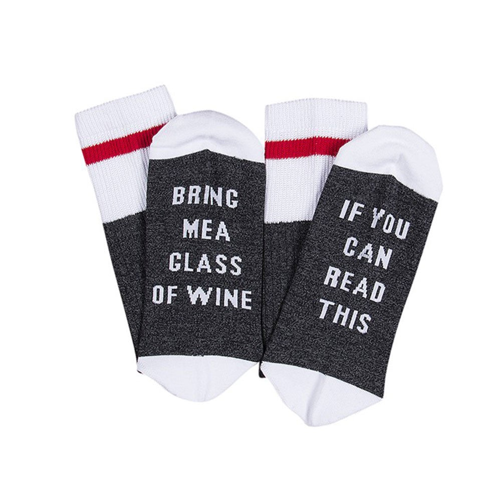 2 Pairs of Women Socks IF YOU CAN READ THIS BRING ME A GLASS OF WINE Socks Black