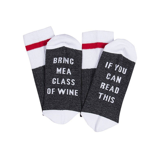 2 Pairs of Women Socks IF YOU CAN READ THIS BRING ME A GLASS OF WINE Socks Black