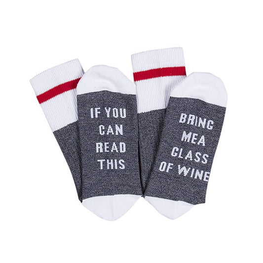 2 Pairs of Women Socks IF YOU CAN READ THIS BRING ME A GLASS OF WINE Socks Dark Grey