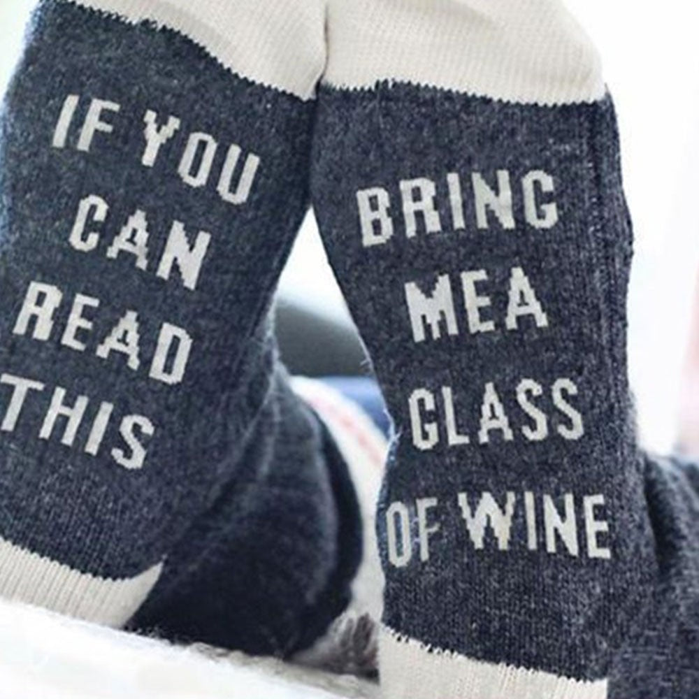 2 Pairs of Women Socks IF YOU CAN READ THIS BRING ME A GLASS OF WINE Socks Dark Grey