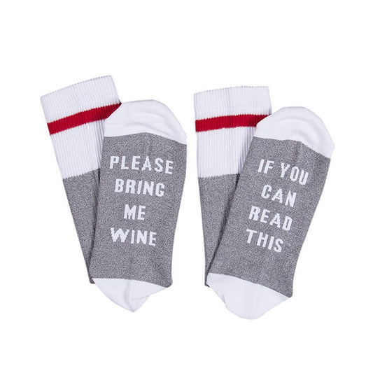 2 Pairs of Women Socks IF YOU CAN READ THIS BRING ME A GLASS OF WINE Socks Light Grey