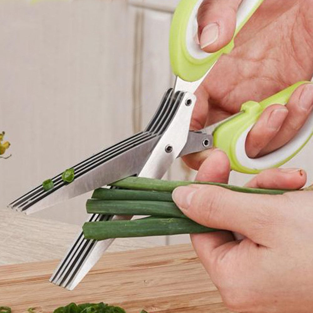 1 X Multipurpose 5-Blade Herb Scissors Stainless Steel Kitchen Shears Cutting Shredding Tool with Cleaning Comb