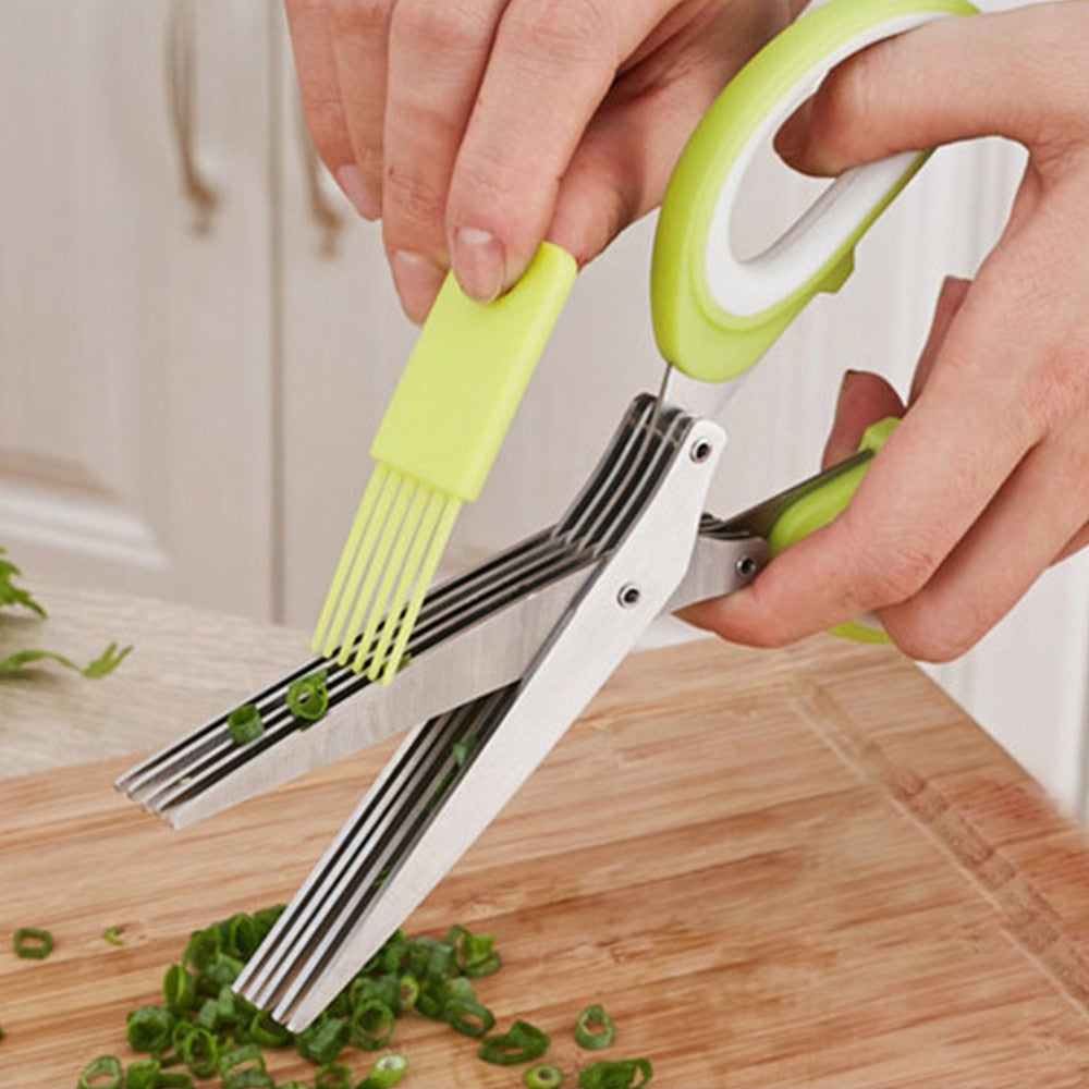 1 X Multipurpose 5-Blade Herb Scissors Stainless Steel Kitchen Shears Cutting Shredding Tool with Cleaning Comb
