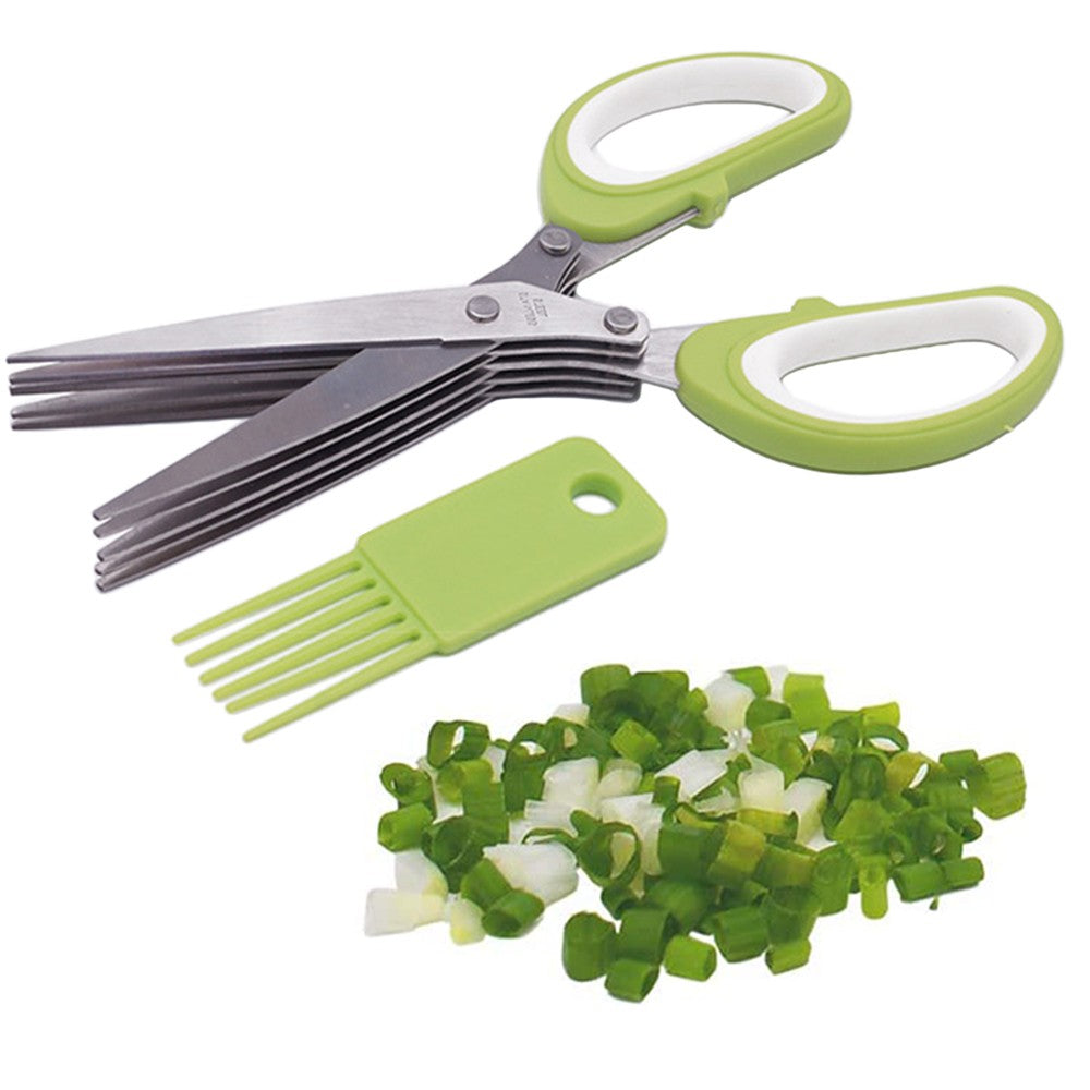 2 X Multipurpose 6-Blade Herb Scissors Stainless Steel Kitchen Shears Cutting Shredding Tool with Cleaning Comb
