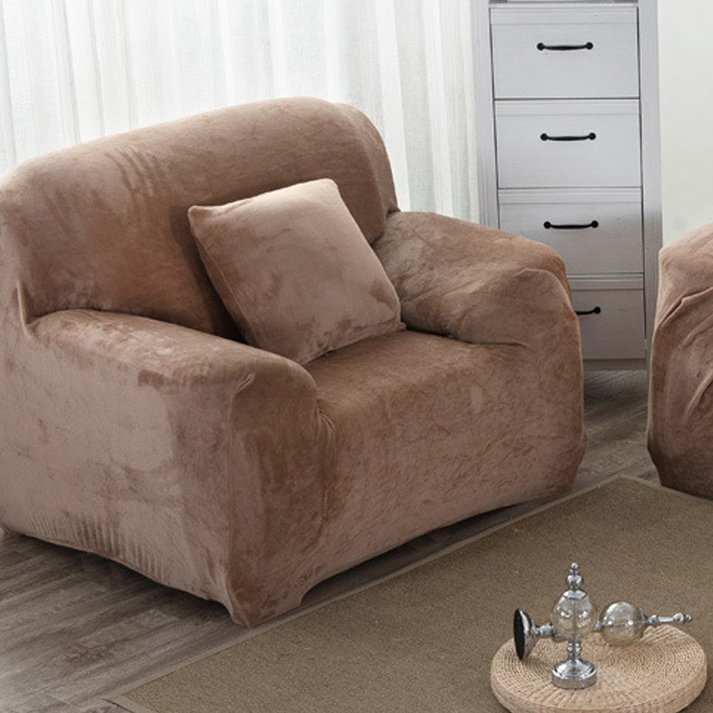 One Seater Fleeced Sofa Cover Camel