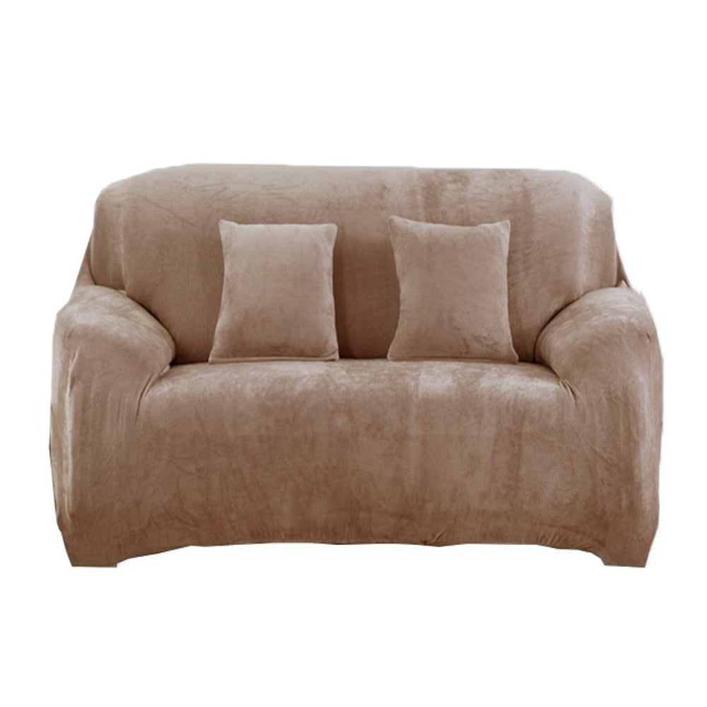 Two Seaters Fleeced Sofa Cover Camel