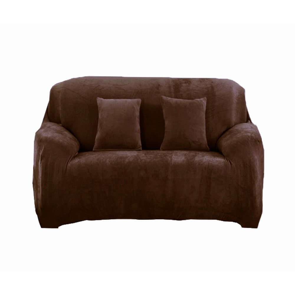 Two Seaters Fleeced Sofa Cover Coffee