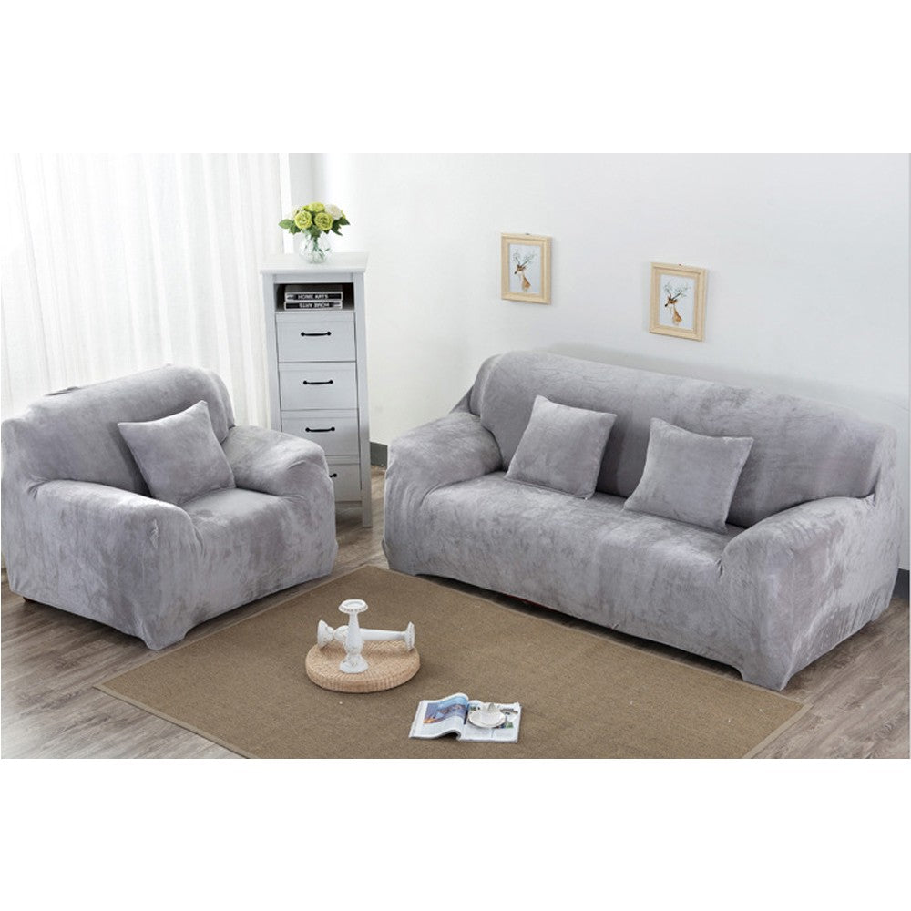 Two Seaters Fleeced Sofa Cover Light Grey