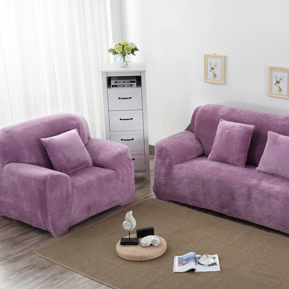 Four Seaters Fleeced Sofa Cover Purple