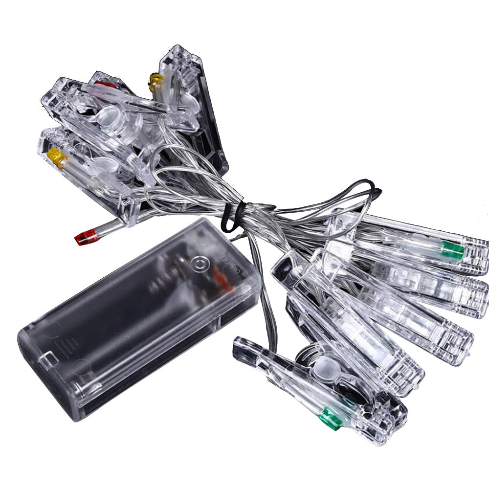 4X Home Decor Battery-Operated 10 LED Peg Clip String Lights