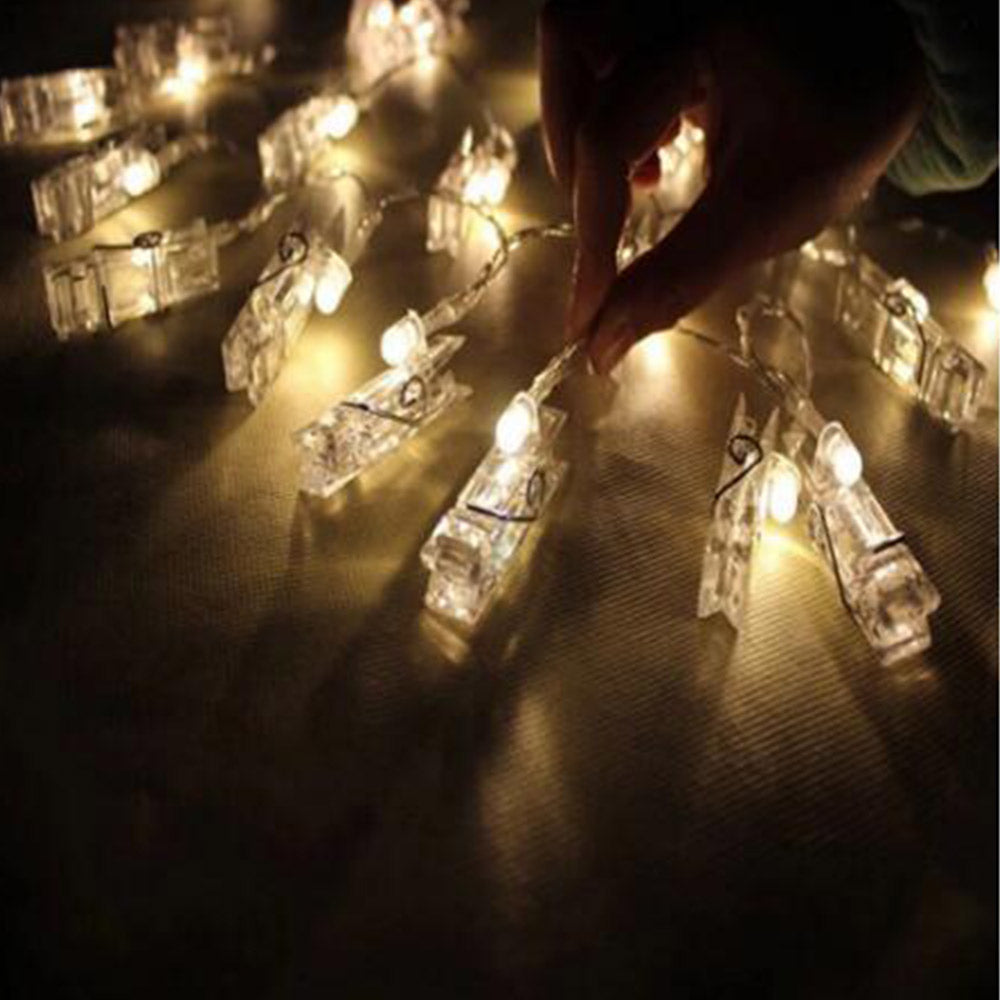 2X Home Decor Battery-Operated 10 LED Peg Clip String Lights