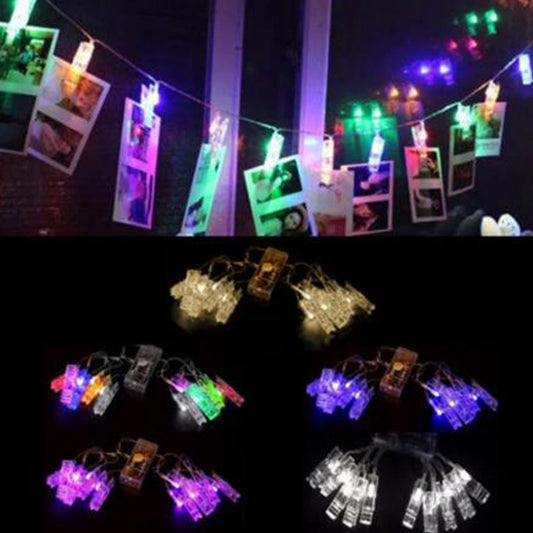 4X Home Decor Battery-Operated 10 LED Peg Clip String Lights