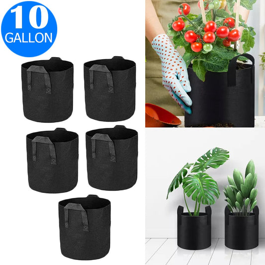5X 10 Gallon Garden Plant Grow Bags Non-woven Fabric Bag Food Fruit Vegetable Storage Bags