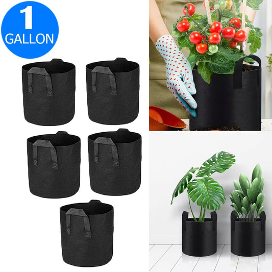 5X 1 Gallon Garden Plant Grow Bags Non-woven Fabric Bag Food Fruit Vegetable Storage Bags