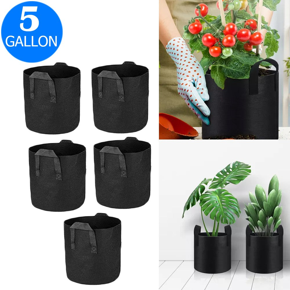 5X 5 Gallon Garden Plant Grow Bags Non-woven Fabric Bag Food Fruit Vegetable Storage Bags