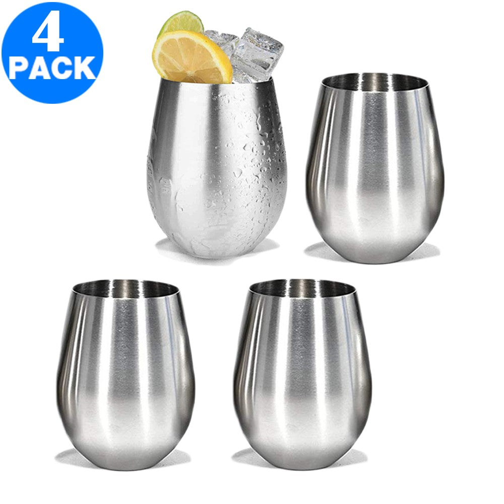 4 X 18oz Stainless Steel Stemless Wine Glasses