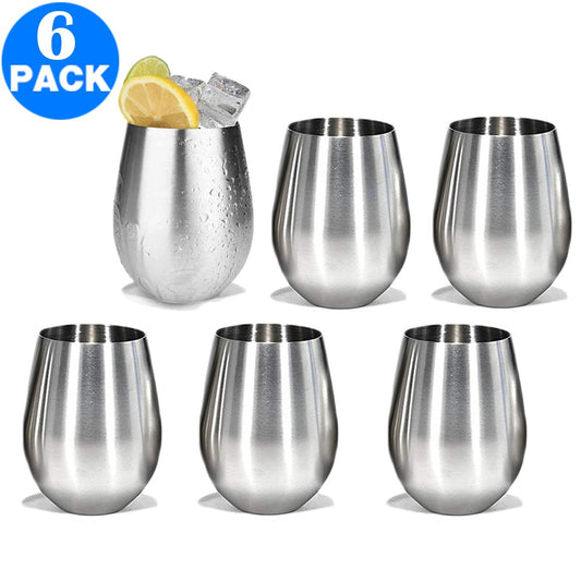 6 X 18oz Stainless Steel Stemless Wine Glasses