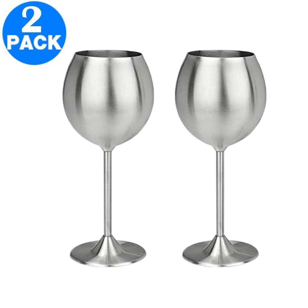 2 X Stainless Steel Stemmed Wine Glasses
