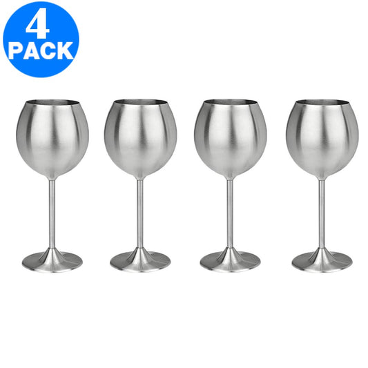 4 X Stainless Steel Stemmed Wine Glasses
