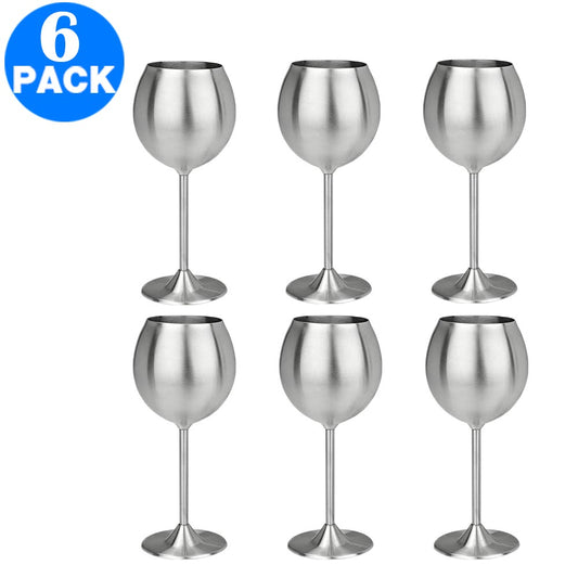 6 X Stainless Steel Stemmed Wine Glasses
