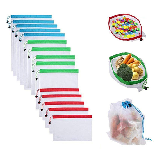 15Pcs Reusable Grocery Fruit Vegetable Mesh Shopping Bags