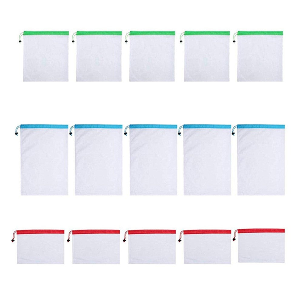 15Pcs Reusable Grocery Fruit Vegetable Mesh Shopping Bags