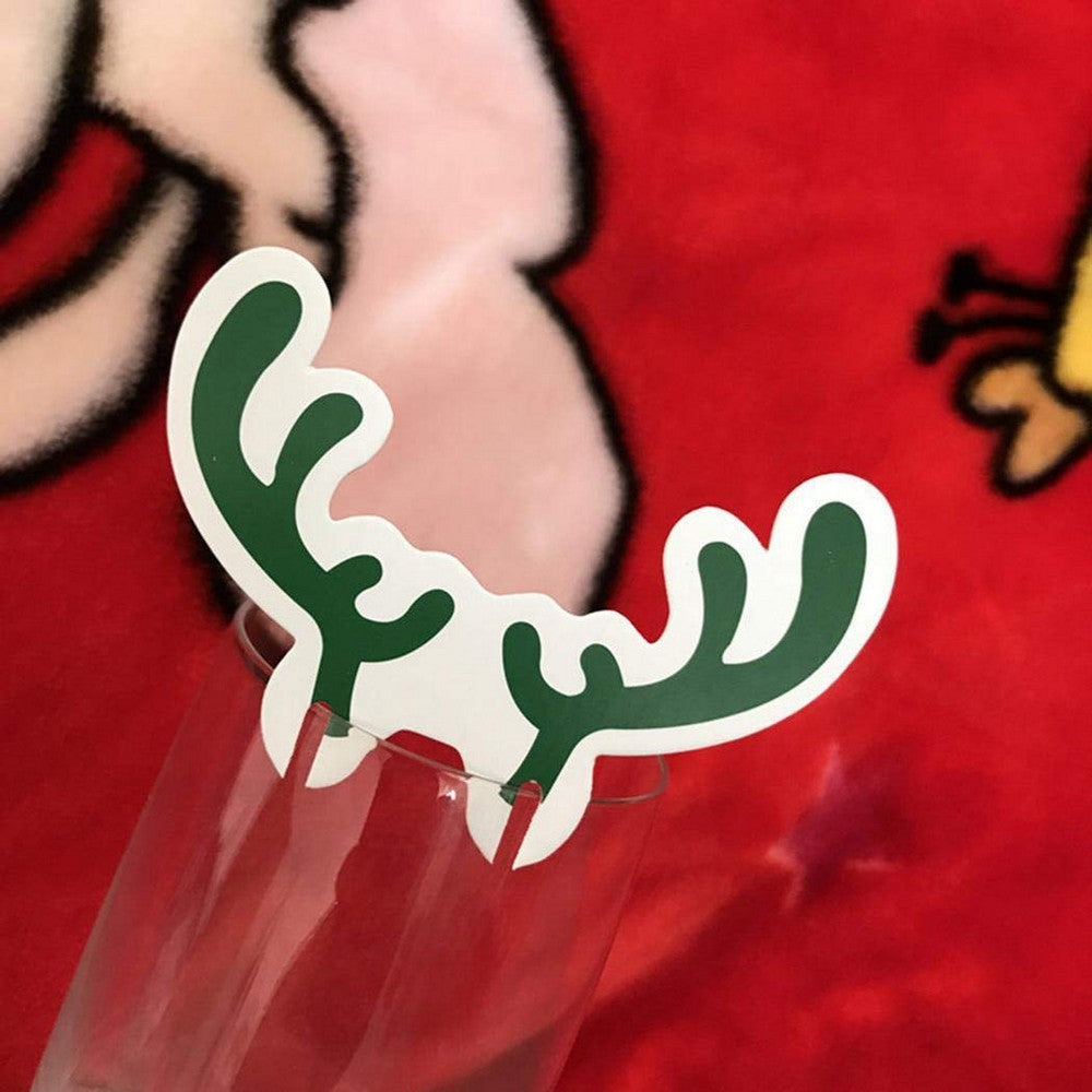 100PCS Antler Designed Christmas Wine Glass Paper Decorations Green