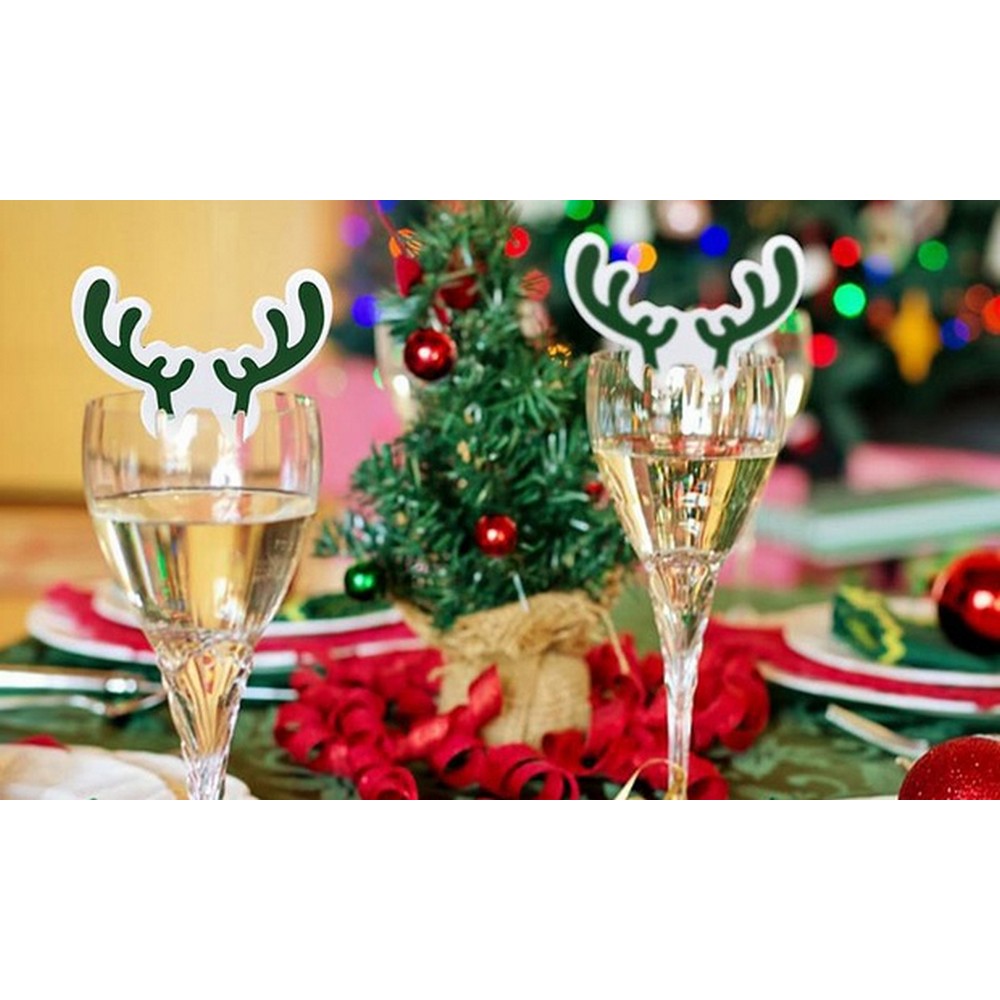 100PCS Antler Designed Christmas Wine Glass Paper Decorations Green