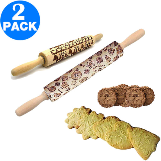 2 X Christmas Embossed Rolling Pins 35cm Style 1 and 43cm Style Style 1