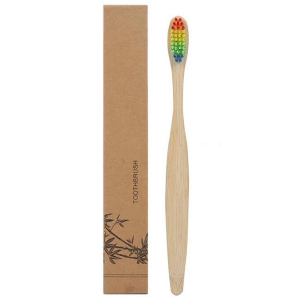 10 X Bamboo Toothbrushes with Rainbow Bristles