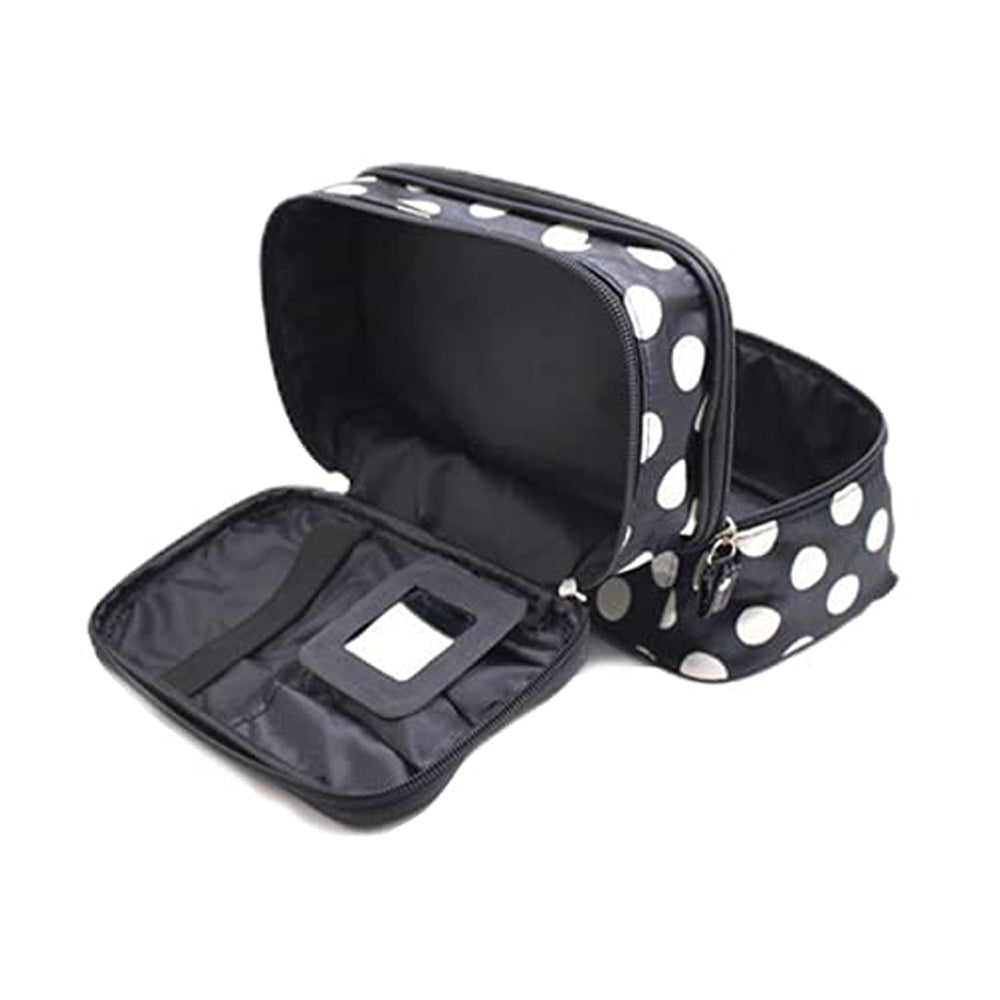 2 X Polka Dot Double Layer Cosmetic Bag with Mirror Makeup Brush Bag Cosmetic Organizer