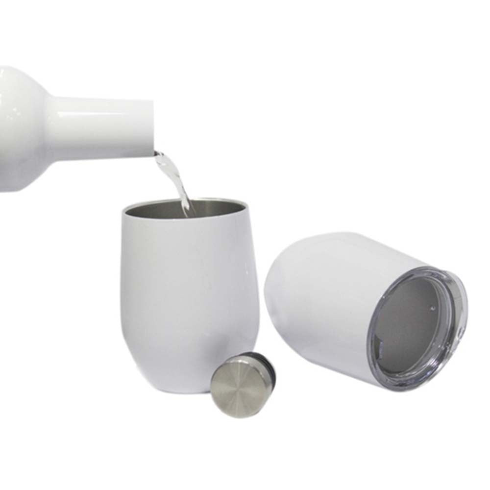 1 X Insulated Wine Bottle White and 2 X Stainless Steel Stemless Coffee Mugs White
