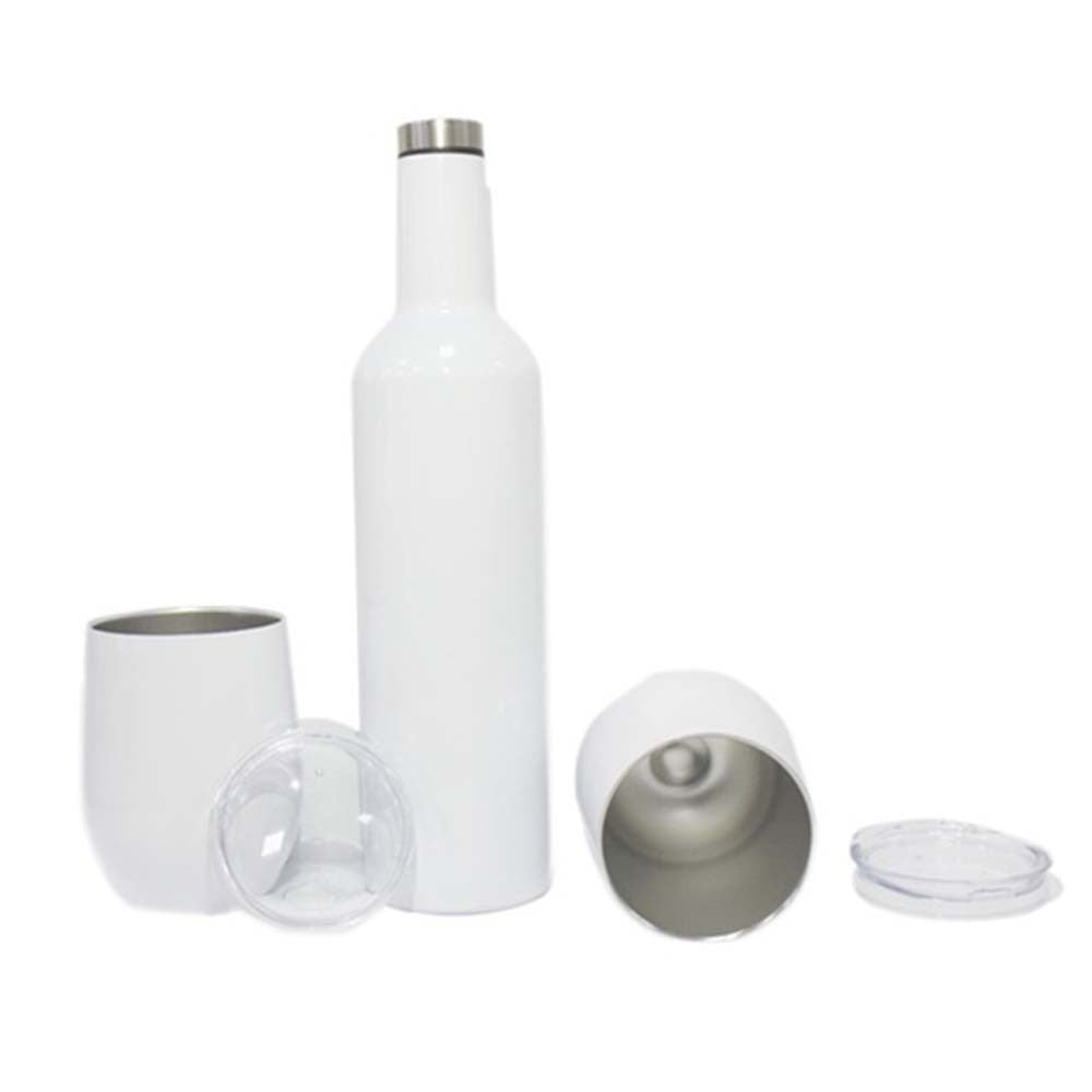 1 X Insulated Wine Bottle White and 2 X Stainless Steel Stemless Coffee Mugs White