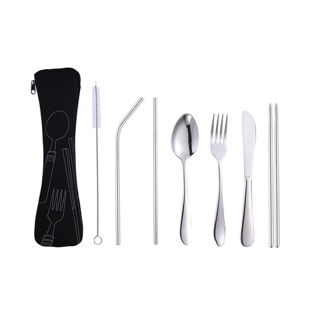 7Pcs Travel Utensils Set with Case Black