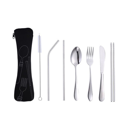 7Pcs Travel Utensils Set with Case Black