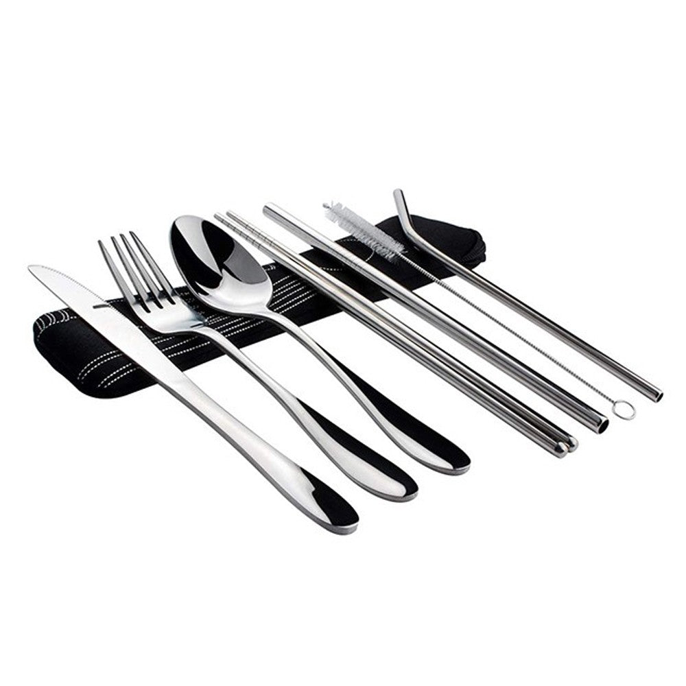 2 X 7Pcs Travel Utensils Sets with Case Black