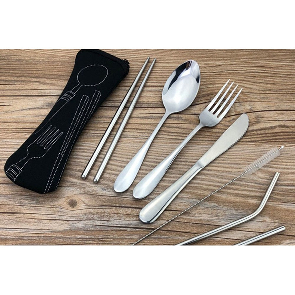 7Pcs Travel Utensils Set with Case Black