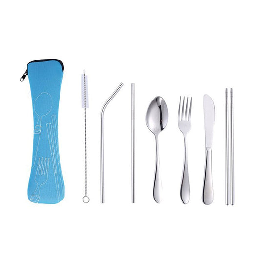 7Pcs Travel Utensils Set with Case Blue