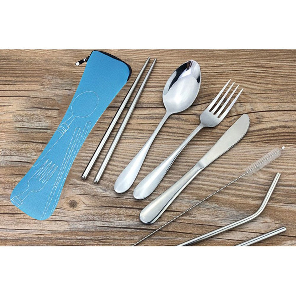 7Pcs Travel Utensils Set with Case Blue
