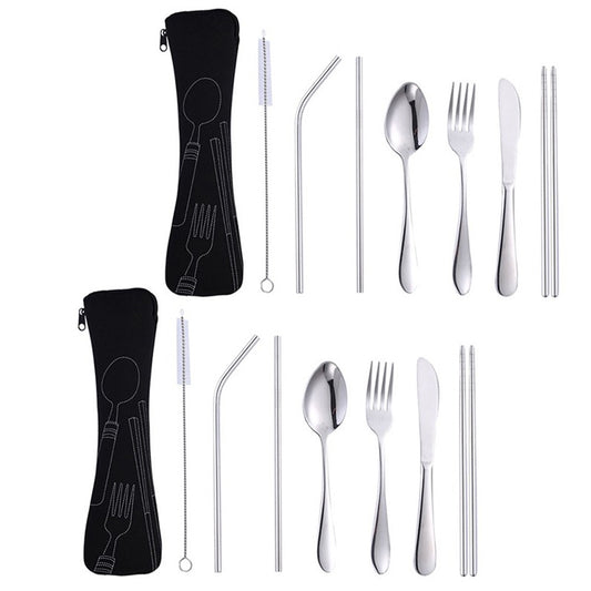 2 X 7Pcs Travel Utensils Sets with Case Black