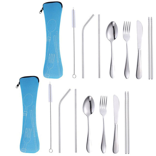 2 X 7Pcs Travel Utensils Sets with Case Blue