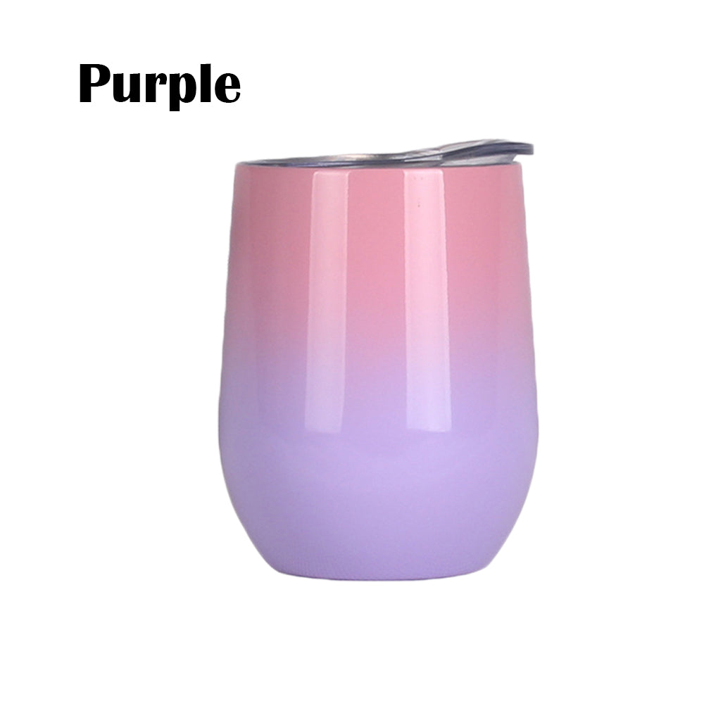 12 OZ Gradient Colour Stainless Steel Wine Glass with Lid and Straw Purple